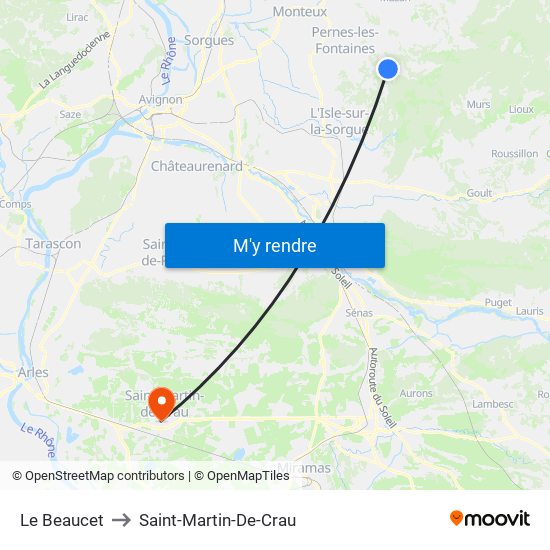 Le Beaucet to Saint-Martin-De-Crau map