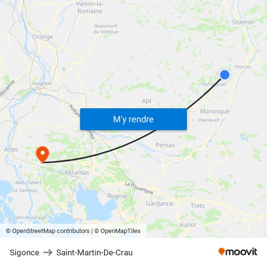 Sigonce to Saint-Martin-De-Crau map