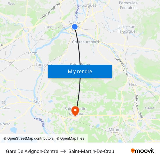Gare De Avignon-Centre to Saint-Martin-De-Crau map