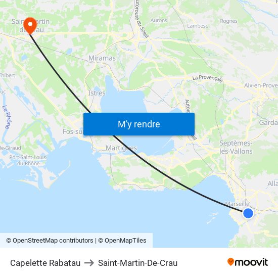 Capelette Rabatau to Saint-Martin-De-Crau map