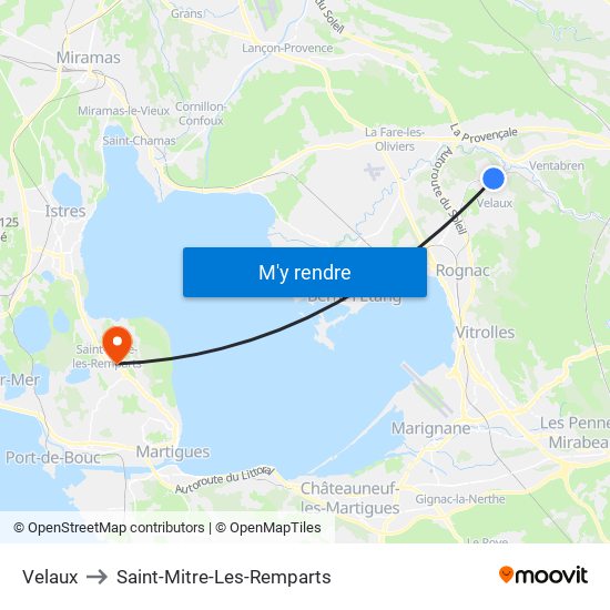 Velaux to Saint-Mitre-Les-Remparts map