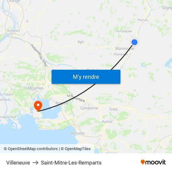 Villeneuve to Saint-Mitre-Les-Remparts map