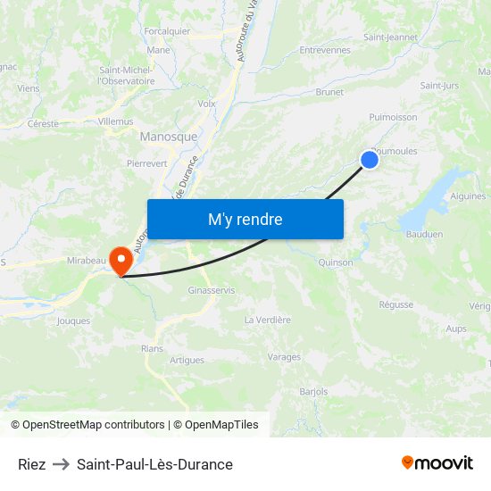 Riez to Saint-Paul-Lès-Durance map
