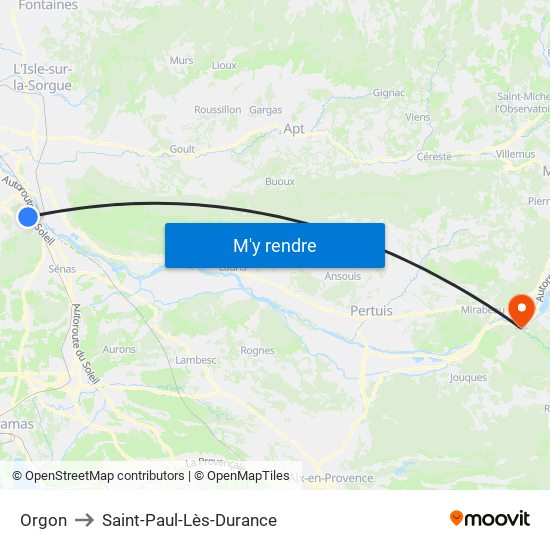 Orgon to Saint-Paul-Lès-Durance map