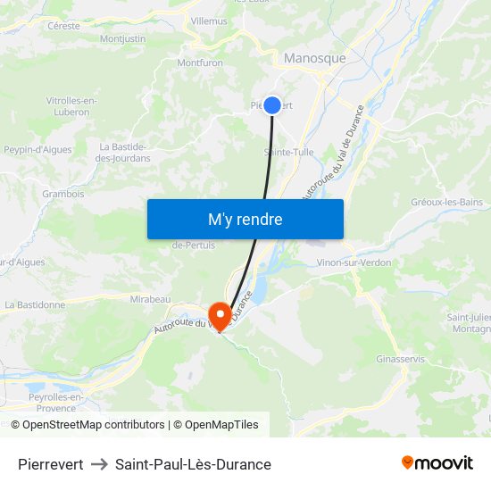 Pierrevert to Saint-Paul-Lès-Durance map