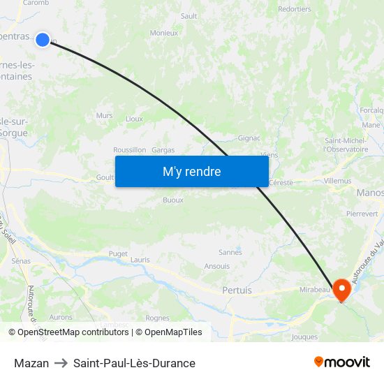 Mazan to Saint-Paul-Lès-Durance map