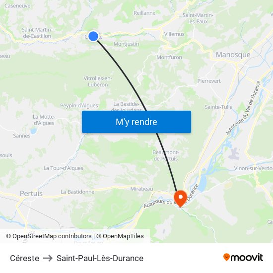 Céreste to Saint-Paul-Lès-Durance map