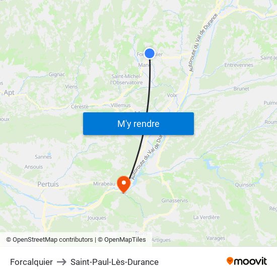 Forcalquier to Saint-Paul-Lès-Durance map