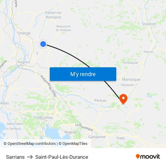 Sarrians to Saint-Paul-Lès-Durance map