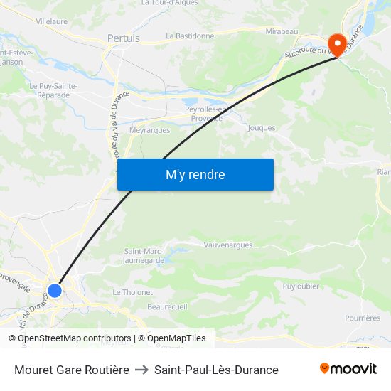 Mouret Gare Routière to Saint-Paul-Lès-Durance map