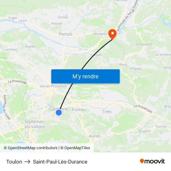 Toulon to Saint-Paul-Lès-Durance map