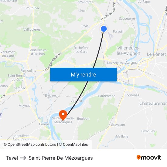 Tavel to Saint-Pierre-De-Mézoargues map