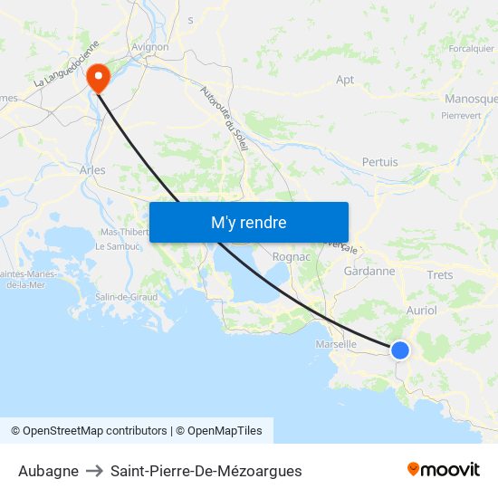 Aubagne to Saint-Pierre-De-Mézoargues map