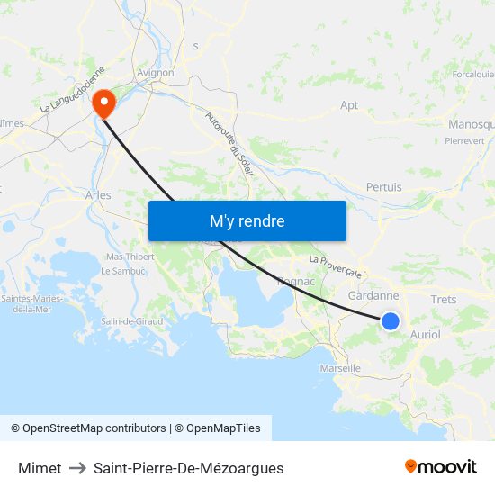 Mimet to Saint-Pierre-De-Mézoargues map