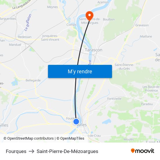 Fourques to Saint-Pierre-De-Mézoargues map
