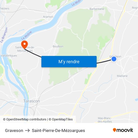 Graveson to Saint-Pierre-De-Mézoargues map