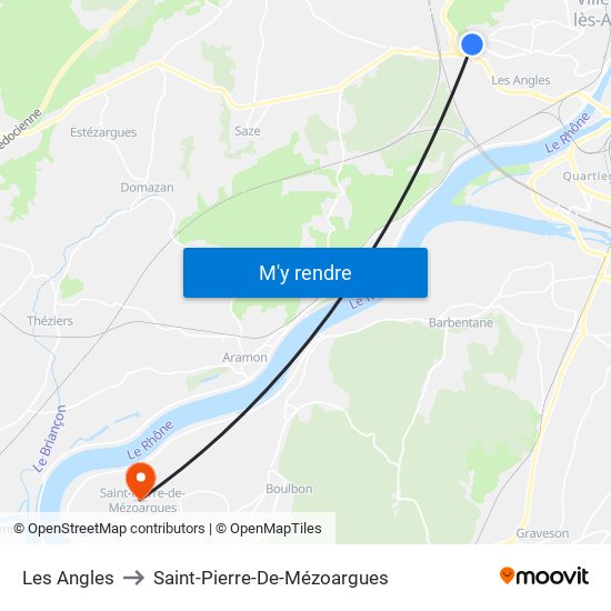 Les Angles to Saint-Pierre-De-Mézoargues map