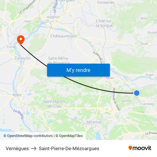 Vernègues to Saint-Pierre-De-Mézoargues map