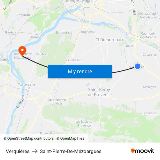 Verquières to Saint-Pierre-De-Mézoargues map