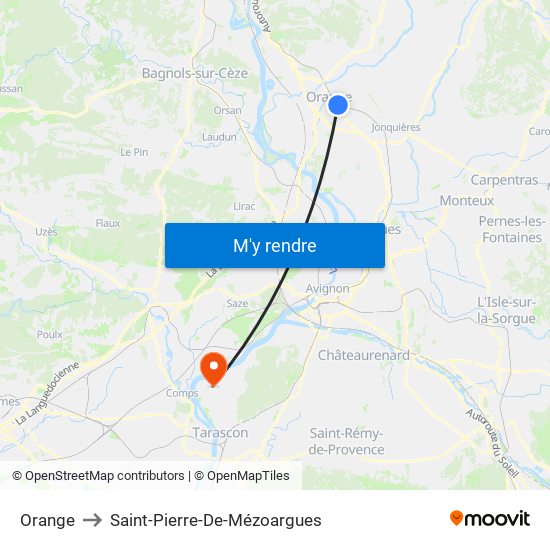 Orange to Saint-Pierre-De-Mézoargues map