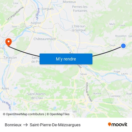 Bonnieux to Saint-Pierre-De-Mézoargues map