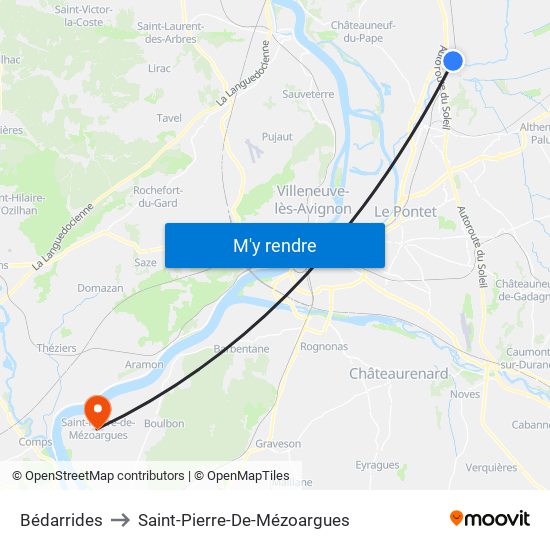 Bédarrides to Saint-Pierre-De-Mézoargues map