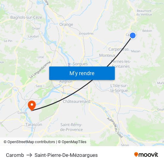 Caromb to Saint-Pierre-De-Mézoargues map