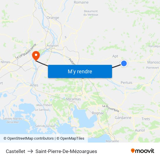 Castellet to Saint-Pierre-De-Mézoargues map