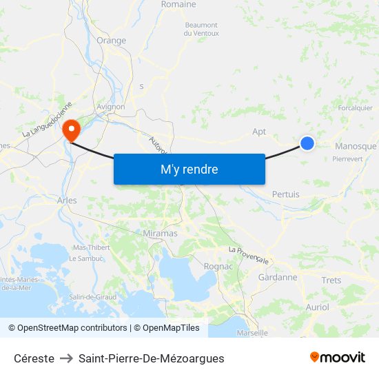 Céreste to Saint-Pierre-De-Mézoargues map