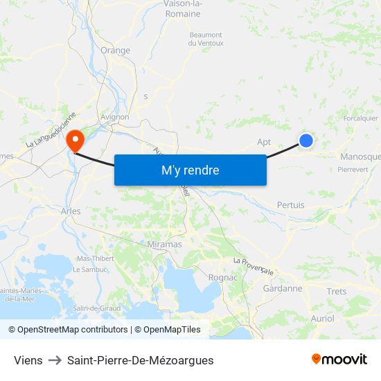 Viens to Saint-Pierre-De-Mézoargues map