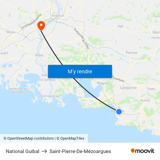 National Guibal to Saint-Pierre-De-Mézoargues map