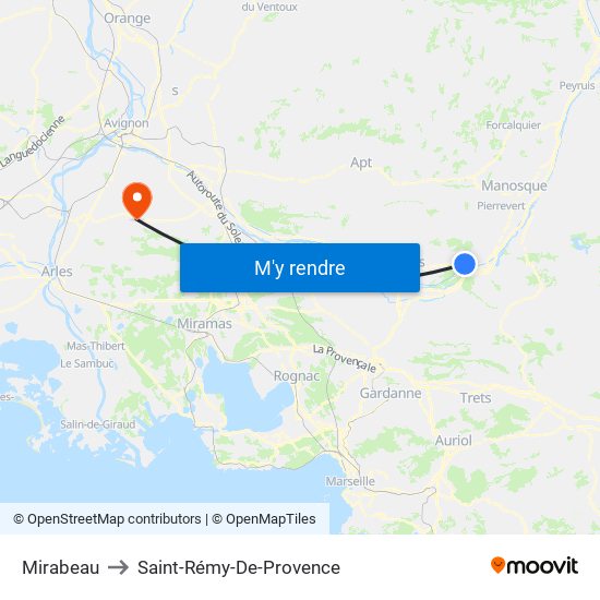 Mirabeau to Saint-Rémy-De-Provence map