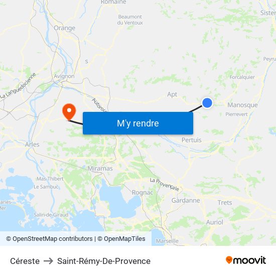 Céreste to Saint-Rémy-De-Provence map