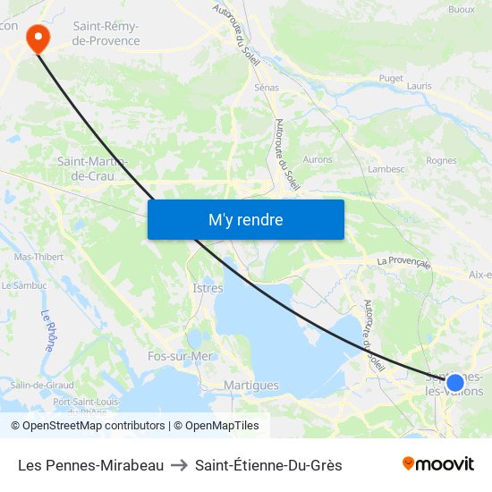 Les Pennes-Mirabeau to Saint-Étienne-Du-Grès map