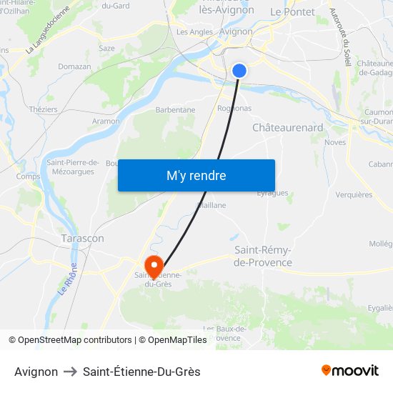 Avignon to Saint-Étienne-Du-Grès map