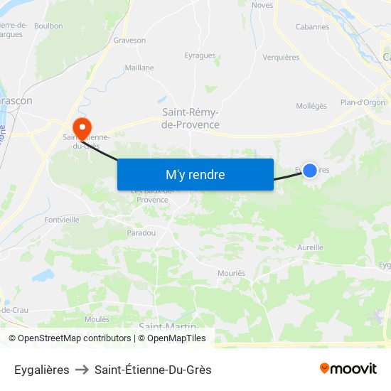 Eygalières to Saint-Étienne-Du-Grès map