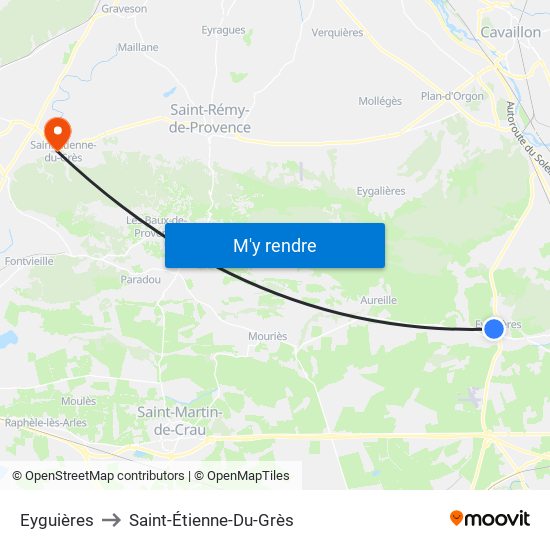 Eyguières to Saint-Étienne-Du-Grès map