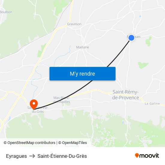 Eyragues to Saint-Étienne-Du-Grès map