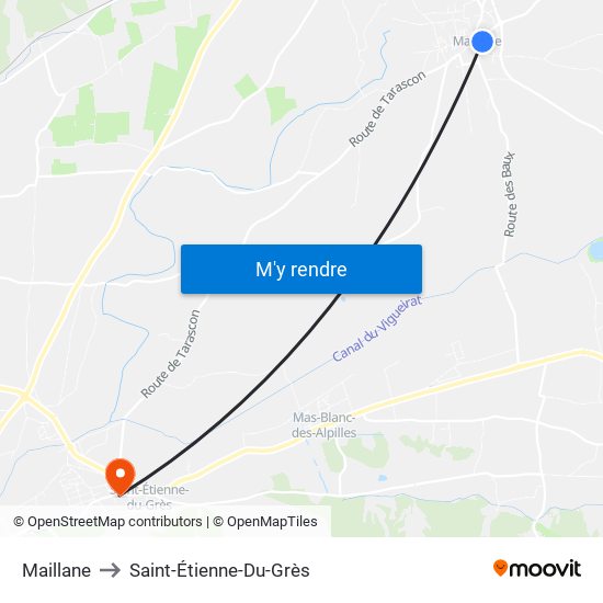 Maillane to Saint-Étienne-Du-Grès map