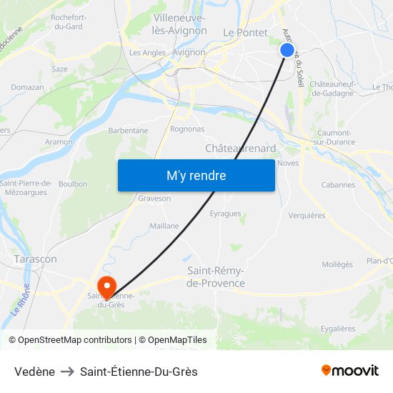 Vedène to Saint-Étienne-Du-Grès map