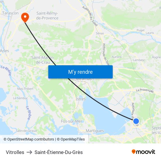 Vitrolles to Saint-Étienne-Du-Grès map