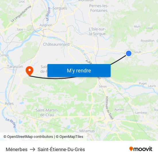 Ménerbes to Saint-Étienne-Du-Grès map