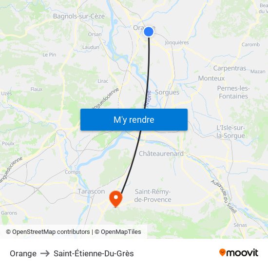 Orange to Saint-Étienne-Du-Grès map