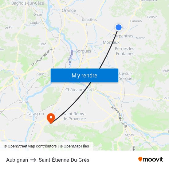 Aubignan to Saint-Étienne-Du-Grès map