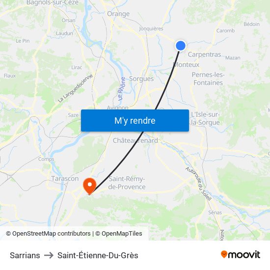 Sarrians to Saint-Étienne-Du-Grès map