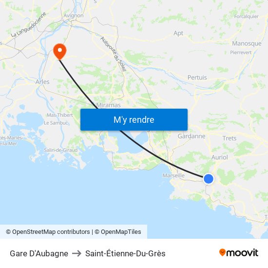 Gare D'Aubagne to Saint-Étienne-Du-Grès map