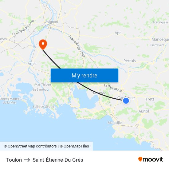 Toulon to Saint-Étienne-Du-Grès map