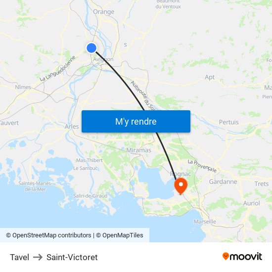 Tavel to Saint-Victoret map
