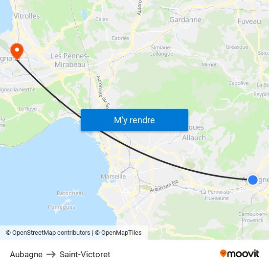 Aubagne to Saint-Victoret map