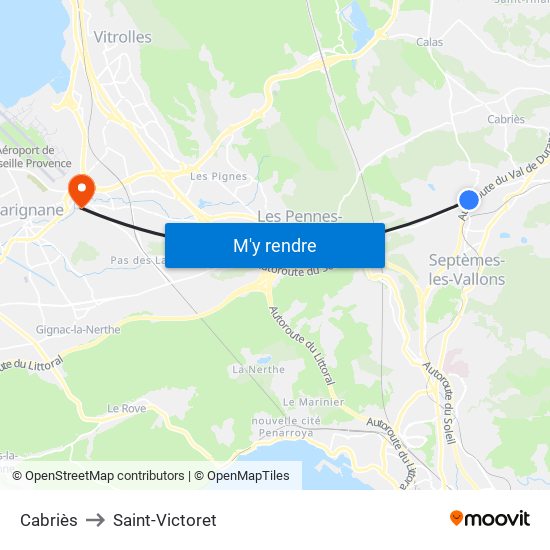Cabriès to Saint-Victoret map